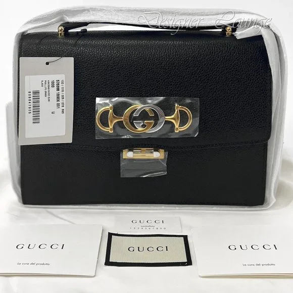 NEW GUCCI Zumi Interlocking G Horsebit Black Grain Leather Small Crossbody Bag - Picture 13 of 15